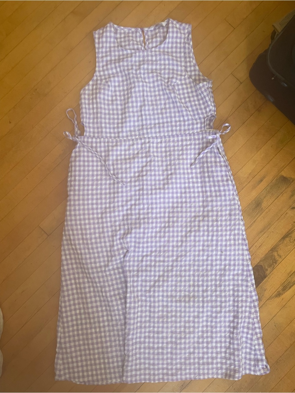 Lilac Gingham Midi Dress with Tie Waist